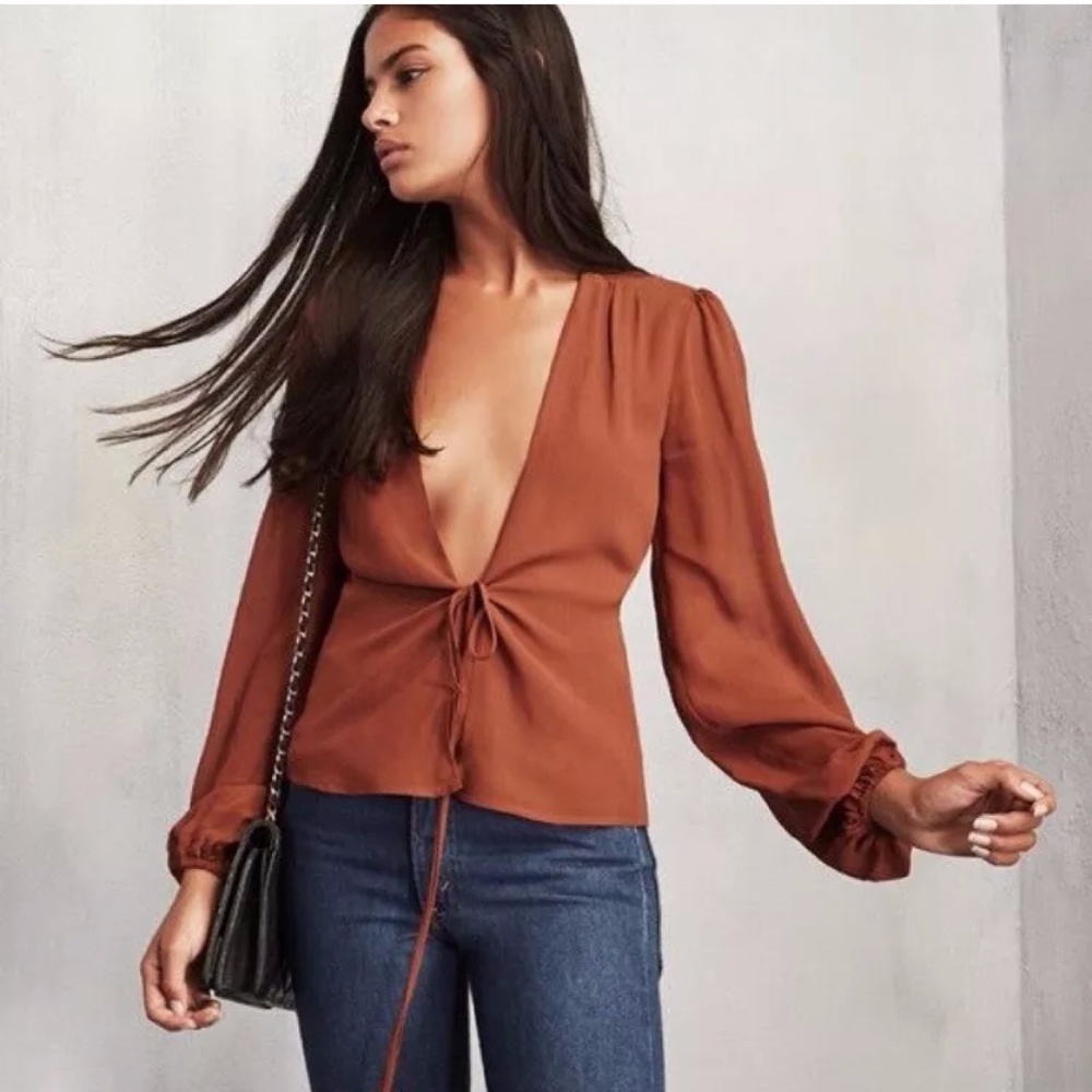 Reformation La Cita Blouse in Burnt Orange XS